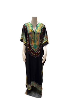 Sante Classics Black Dashiki Kaftan Caftan Muumuu Dress OS NWT